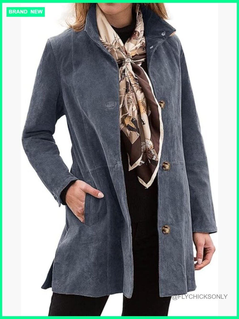 Women's Suede Leather Coat Stand Collar Single Breasted Overcoat Mid Length - Picture 1 of 6